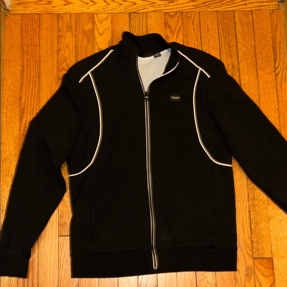 Armani Exchange Black Zip-Up Sweater with White Accents